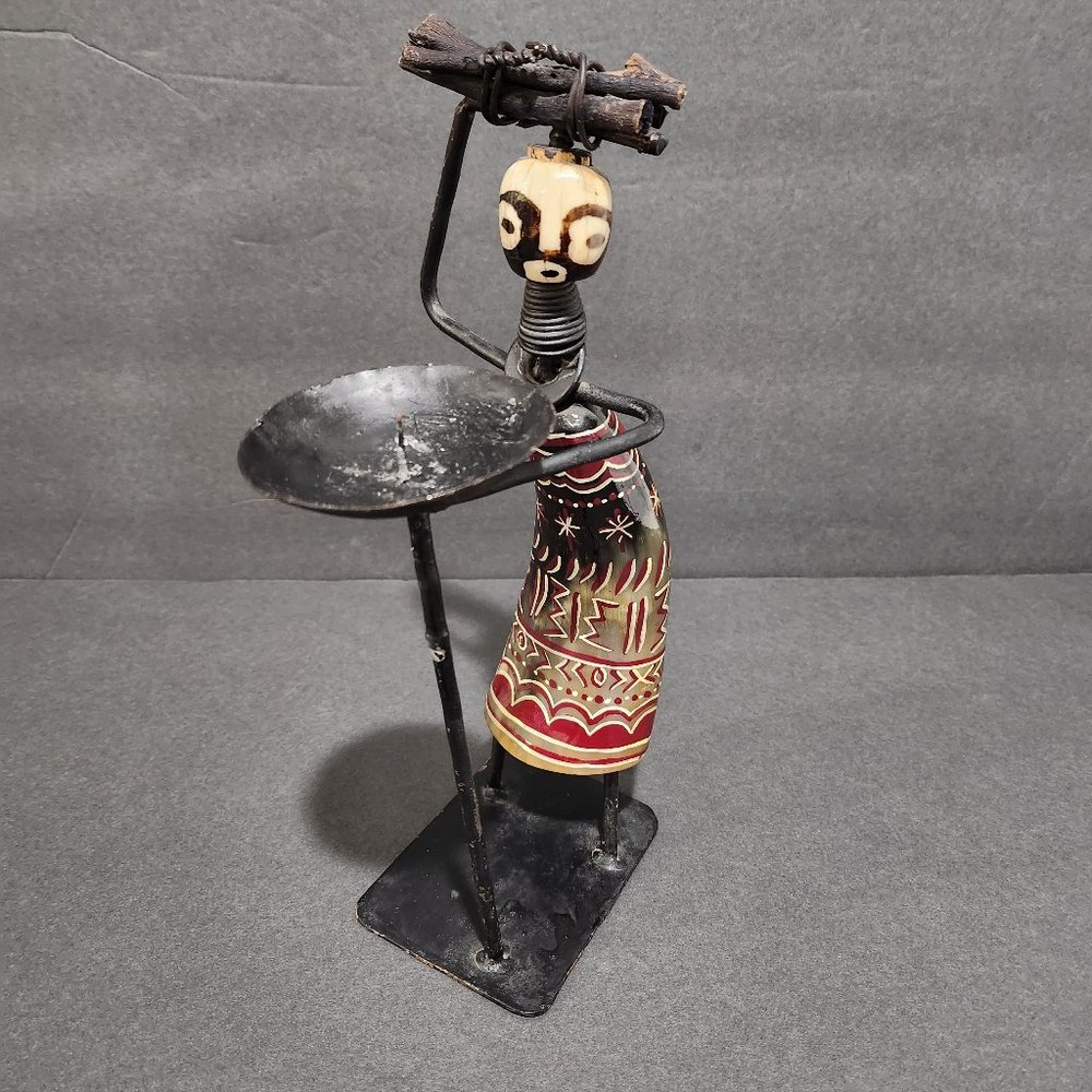 African Figurine Metal Candle Holder